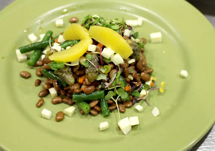 For his current Sense of Place menu, Wilder offers a cholla bud escabeche with other native ingredients like amaranth shoots and tepary beans. - HEATHER HOCH