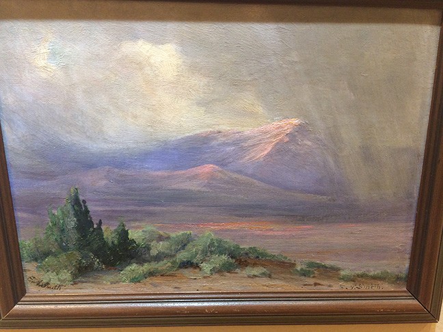 “Rain over Pearce” by Effie Anderson Smith, undated oil on board.