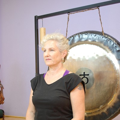 Danielle Dvorak leads a calming session using gong and Tibetan SInging Bowls.
